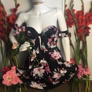 Angel Biba Mini Dress Off Shoulder Floral  NWT XS